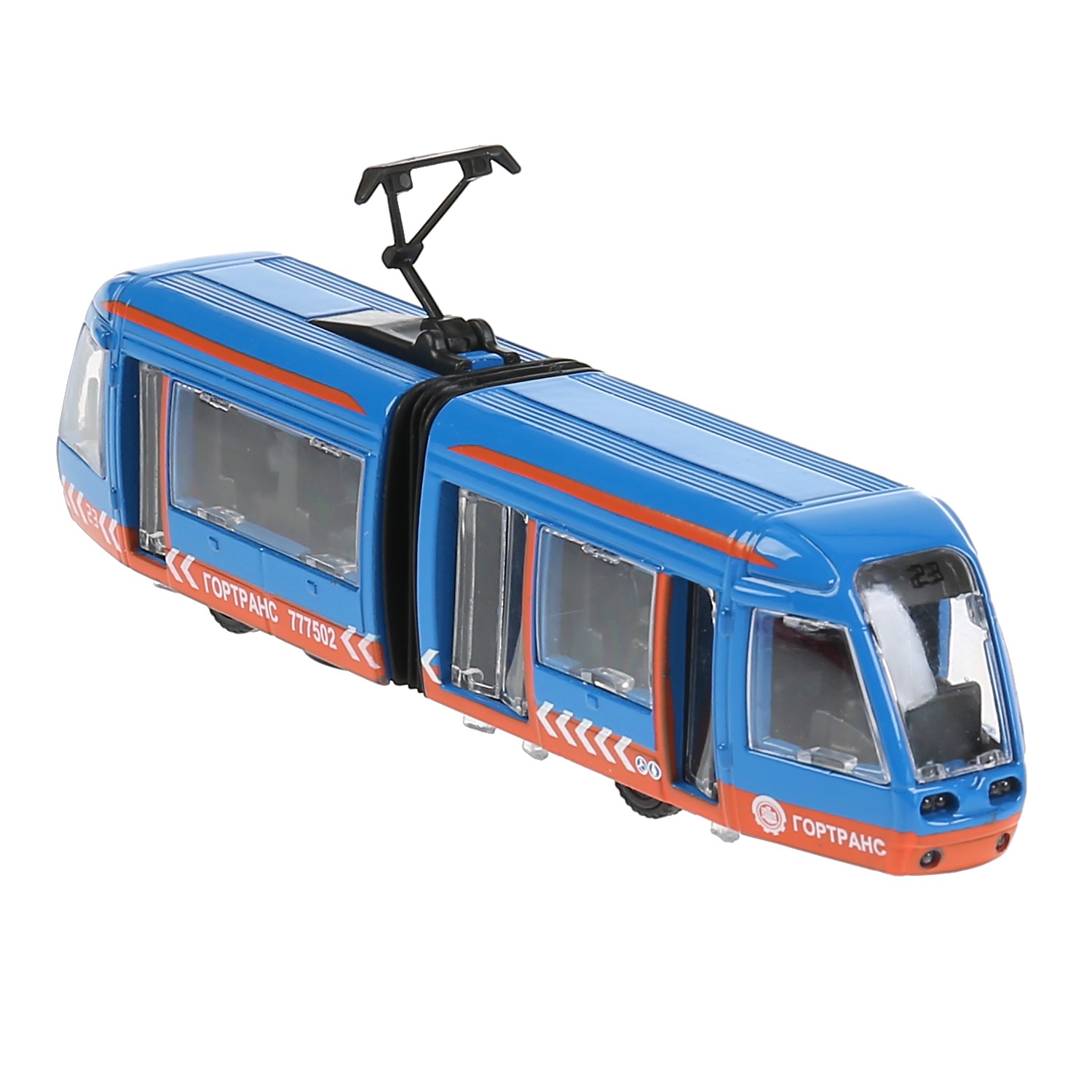 Модель Трамвай с гармошкой 19 см двери открываются инерционная металлическая  
